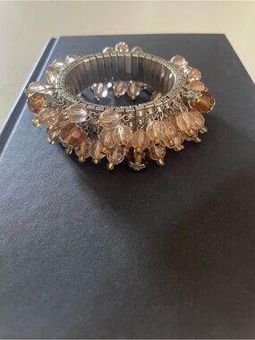 Stretch Bracelet with Pink and Amber Beads